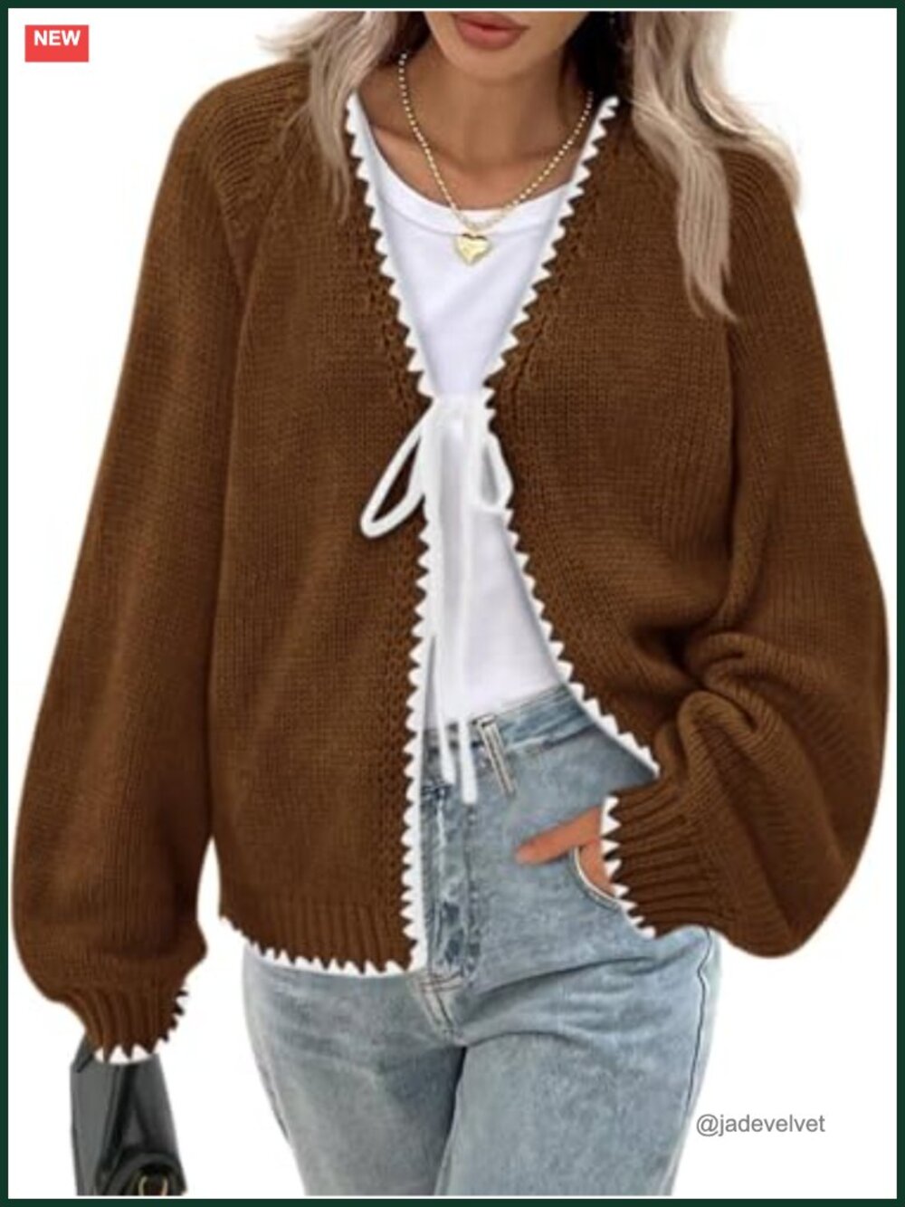 Womens Open Front Cardigan Sweater Tie Front Puff Sleeve Cozy Fall Outfit
